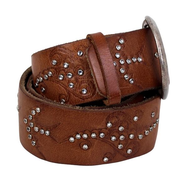 Hollister BROWN GENUINE LEATHER 1 7/8"Wd STUDDED CASUAL WOMEN'S BELT Sz M(B79 - Picture 8 of 12